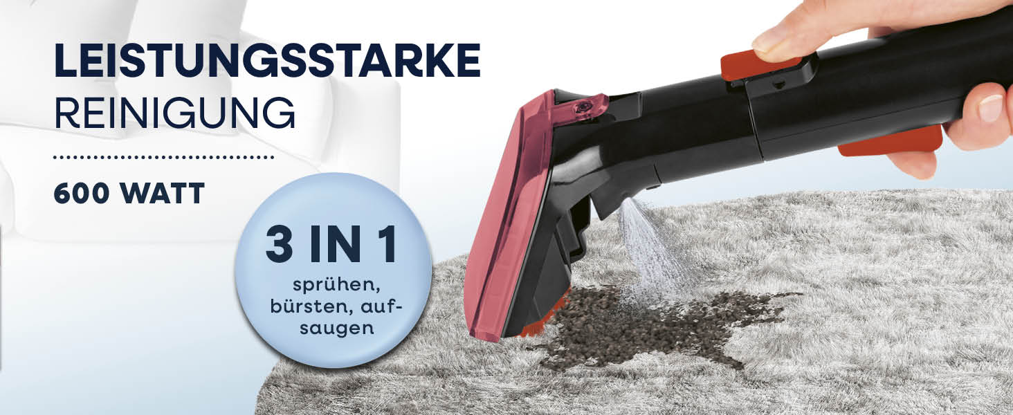 CLEANmaxx Професійний мийкий пилосос для килимів та м'яких меблів Pro Power 600W | 3 в 1: миття, чистка килимів та м'яких меблів, видалення локальних забруднень | Для килимів, авто, диванів, м'яких меблів