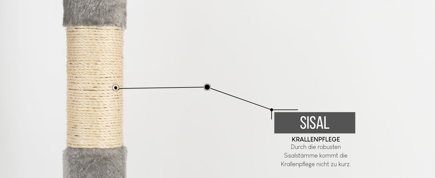 Кігтеточка для котів Lionto з 2 м'ячиками та дзвіночком, 115 см, з сизалевого мотузка та плюшу, з лежанками та затишними гніздечками, підходить для кошенят та дорослих котів, сірого кольору