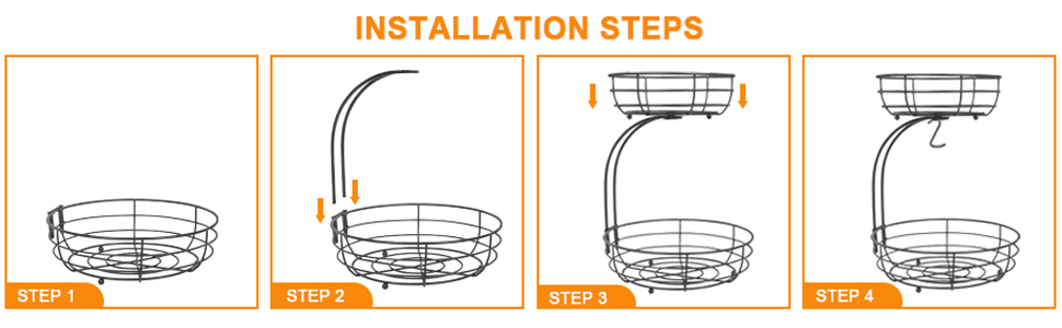 Металева фруктова корзина Bomclap з підставкою для бананів - 2 яруси, чорна