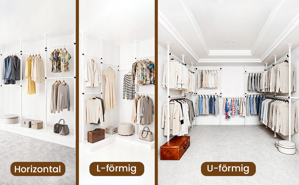 Телескопічна система для гардеробу, штанга для одягу зі 6 штангами, телескопічна шафа для одягу з 2 гачками, регульована полиця 110-300 см, для дому та магазину одягу, білий