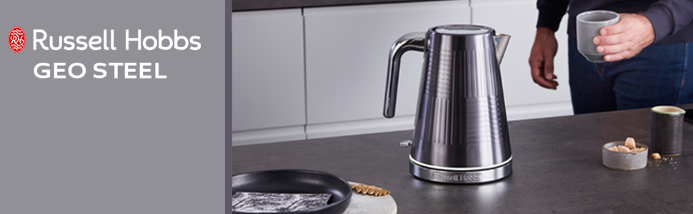 Тостер Russell Hobbs Geo з нержавіючої сталі сірого кольору (2 слоти, підставка для булочок, 6 рівнів підсмажування, функції розморожування та підігріву, швидка технологія підсмажування, 1640W)