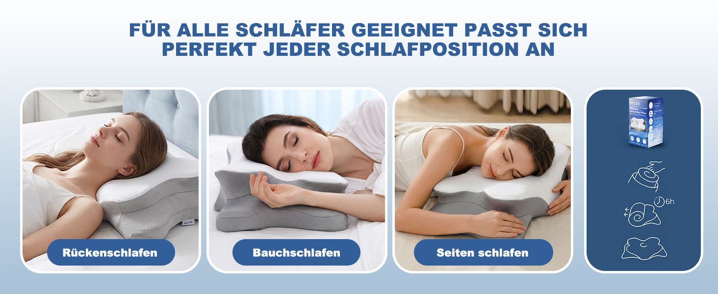 Подушка для шиї VYLEE з піни Memory Foam: ортопедична для сну на спині, боку та животі, від болю в шиї та плечах (Сіра)