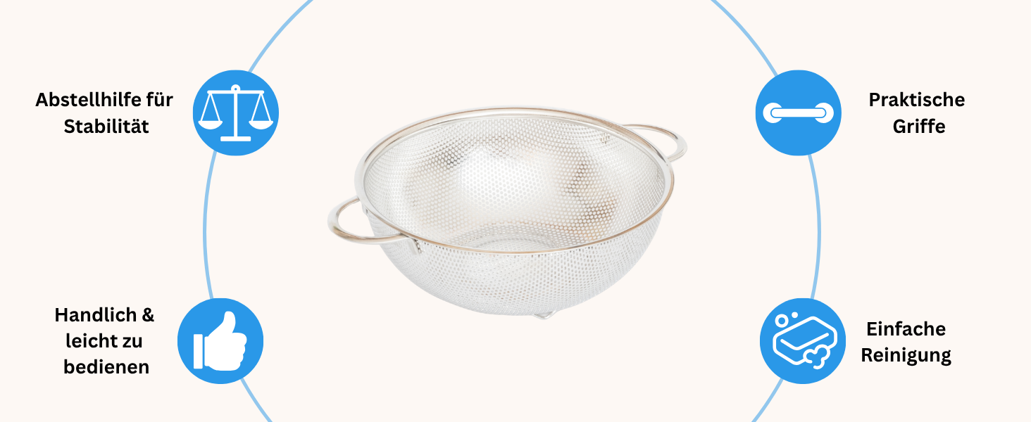 Німецьке сито з нержавіючої сталі з ручками – міцне кухонне сито для макаронів, овочів та іншого, стабільне та довговічне