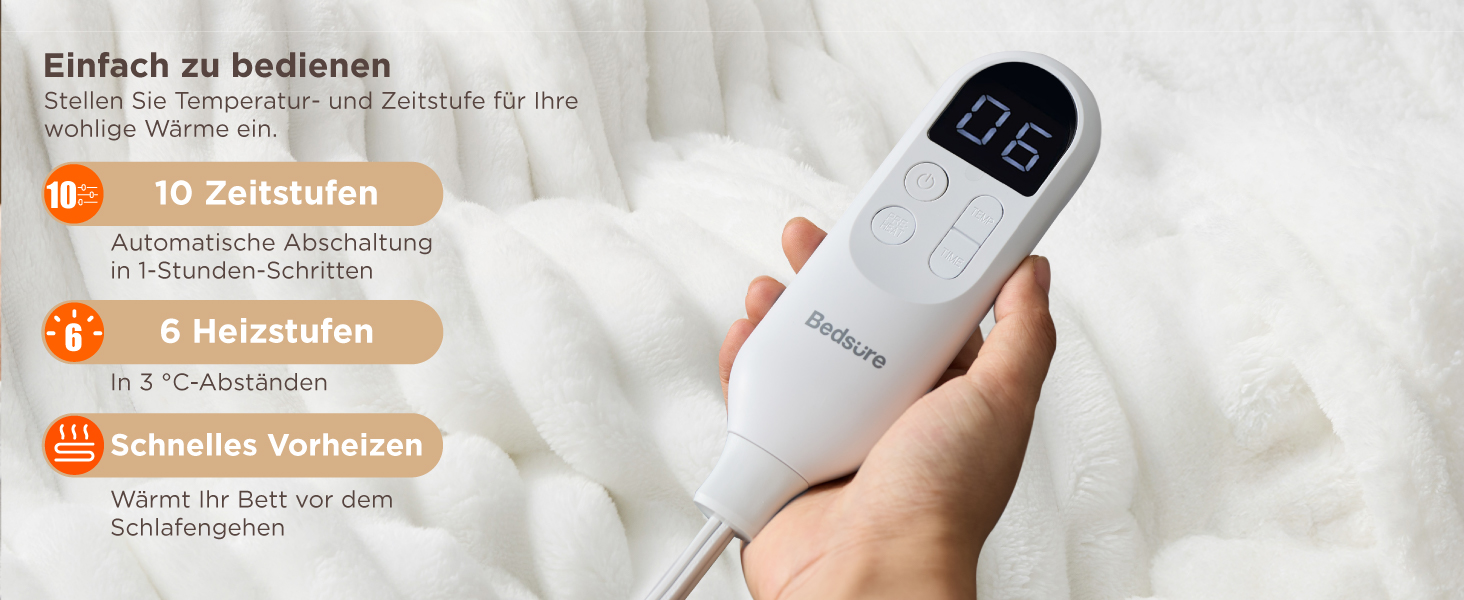 Електрична ковдра BEDSURE з автовимкненням, 130x180 см, сіра. 6 режимів нагріву, таймер 10 годин. Чудовий подарунок для жінок та мами на Різдво.