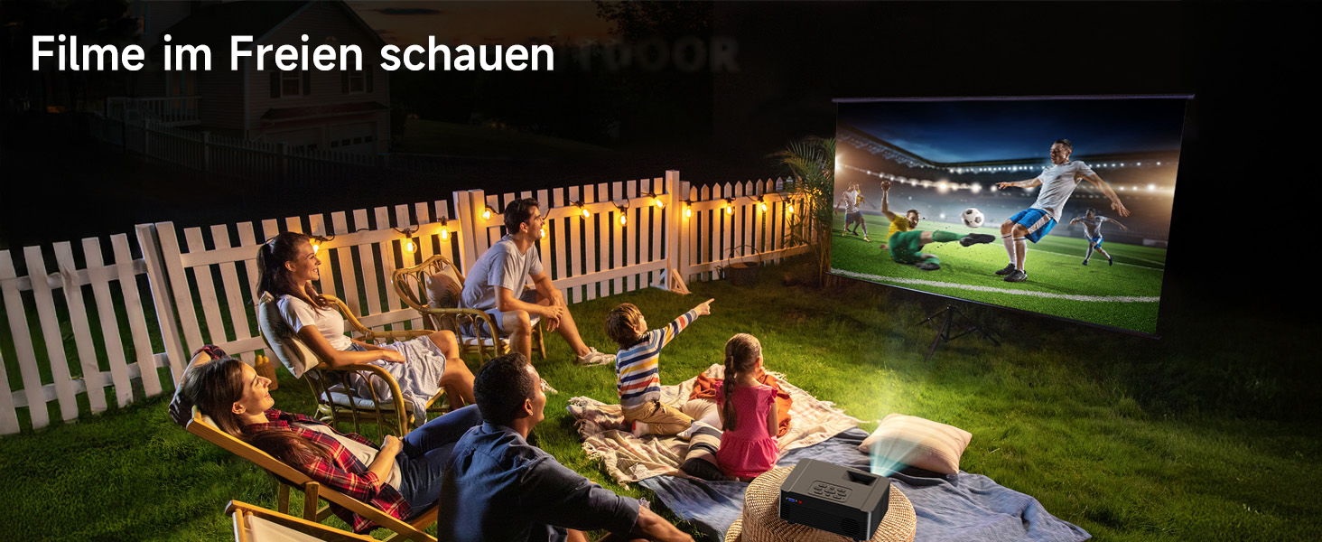 Проектор SCREENMAX для дому та вулиці, 1080P, WiFi 6, Bluetooth 5.3, 50% Zoom, HDMI/AV/Laptop/iPhone, Чорний