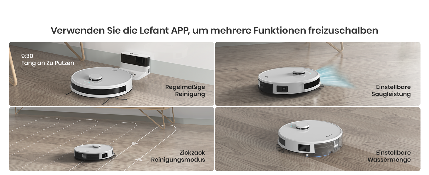 Робот-пилосос LEFANT M1 з функцією миття, картографуванням, 5500Pa, для тварин та твердих поверхонь, керування через додаток/Alexa, білий