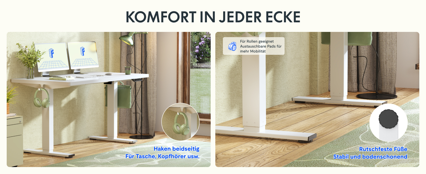 Регульований за висотою стіл FLEXISPOT 160x80 см з гачками та інтегрованою стільницею 25 мм, ергономічний стіл з LED-дисплеєм висоти та функцією пам'яті (Білий, Білий)