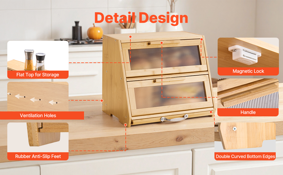 Двошаровий дерев'яний контейнер для хліба VEVOR - Brotkasten з акриловою кришкою для зберігання домашнього хліба
