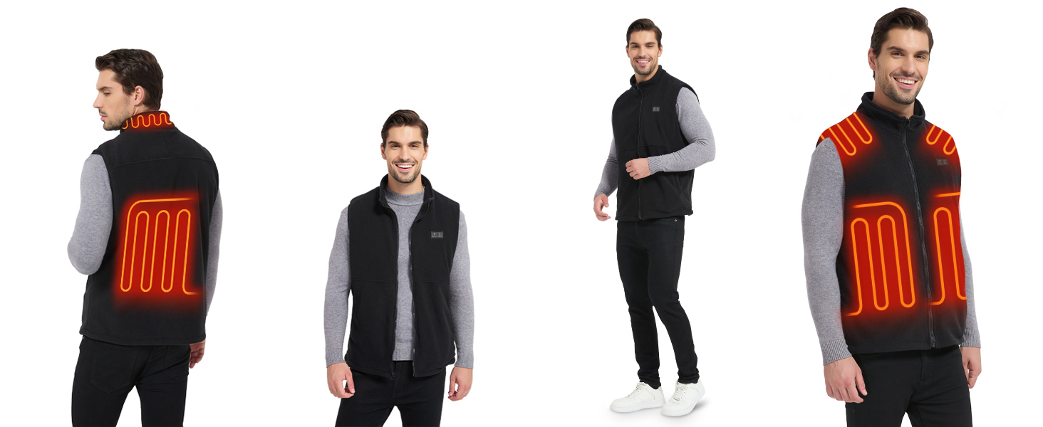 Loowoko Тепла жилетка для чоловіків та жінок з підігрівом, флісова, без акумуляторів, 3 температурні режими, 6 зон нагріву, пральна, для роботи на відкритому повітрі, мотоцикла, прогулянок, чорна, M