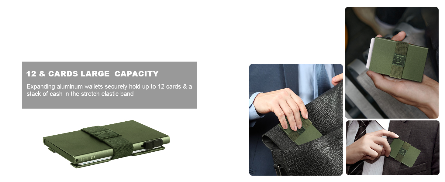 Чоловічий гаманець TOYFID з відділом для AirTag, 12 слотів для карток, відділенням для грошей, RFID захистом, кнопкою виштовхування, алюміній, зелений