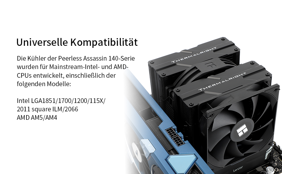 Thermalright Peerless Assassin 140 - Кулер для CPU з 6 тепловими трубками, чорний, для AM5/AM4 та Intel LGA 1700/1851/1150/1151/1200