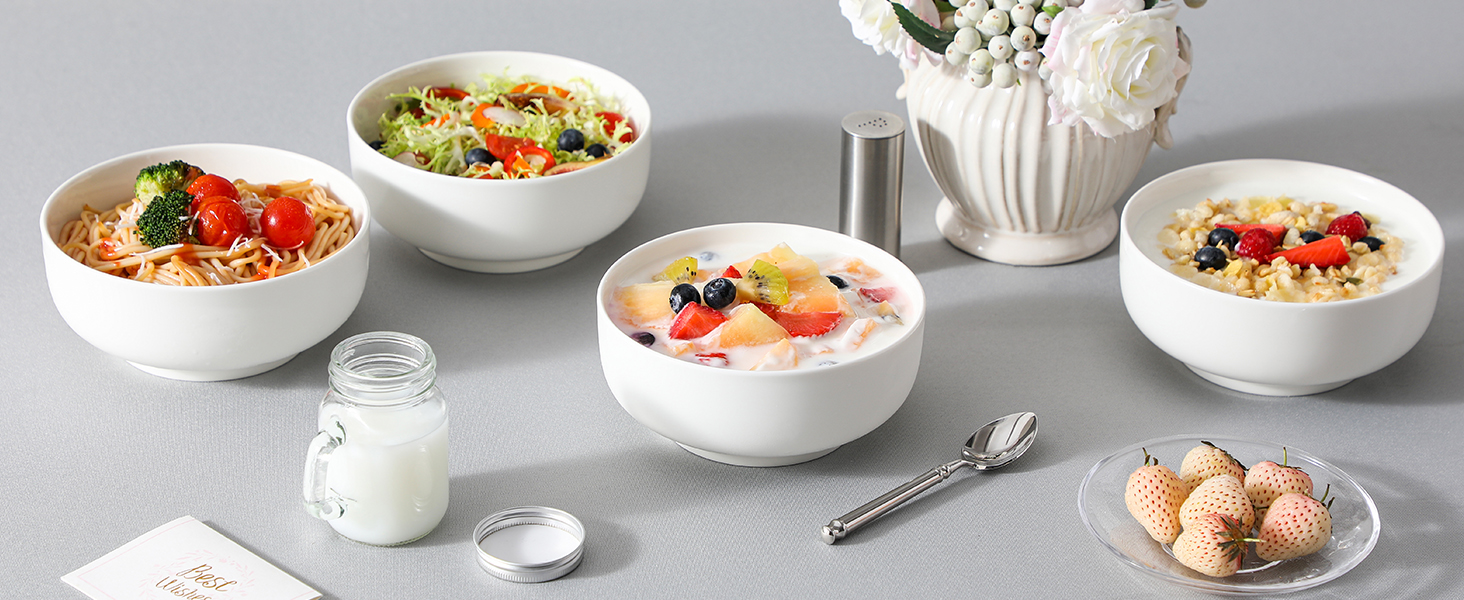 Набір з 4 великих порцелянових мисок MALACASA, 800 мл, для мюслі, супу, рамену, білий