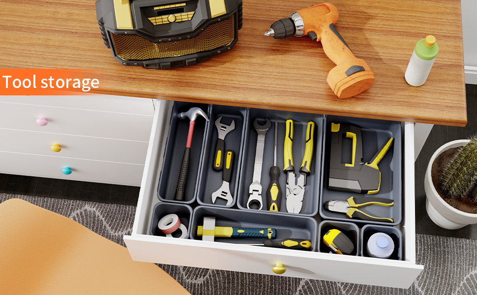45-Piece Drawer Organizer for Office with 3 Sizes, Vanity Makeup Organizer Drawer, Storage Desk Organizer Drawer System for Kitchen, Bedroom, Bathroom, Office, Grey (4 - Sizes, Grey (25-Piece))