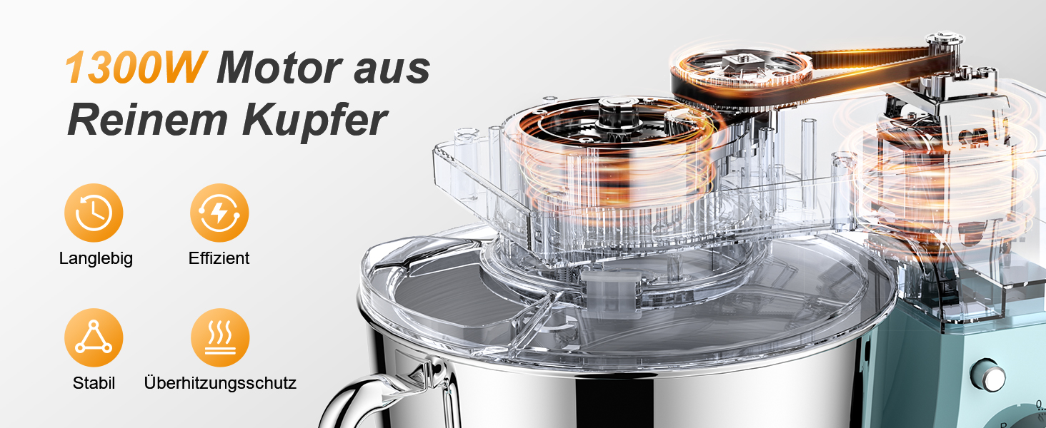 Кухонний комбайн-міксер 1300W з планетарним змішуванням, чаша 5.5л з нержавіючої сталі, 10 швидкостей, набір насадок та захист від бризок, Блакитний