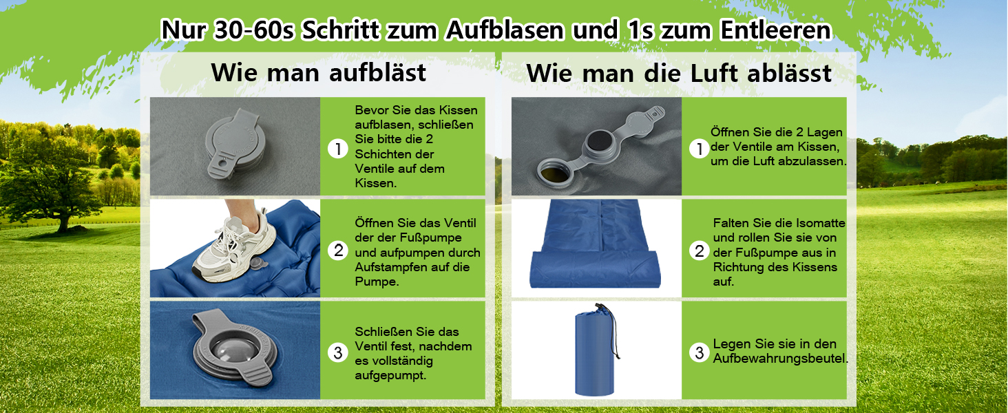MEIJO Саморозгортальний килимок для кемпінгу, ізомат, туристичний килимок, самонадувна повітряна матрац для відпочинку на природі, похідів, кемпінгу, пляжу, блакитний & сірий