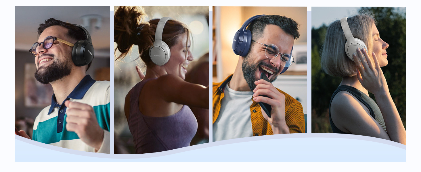 RUNOLIM Бездротові навушники Over-Ear з активним шумозаглушенням, Bluetooth, 70 годин роботи, Hi-Res Audio, глибокий бас, 3.5mm аудіокабель (Блакитні)