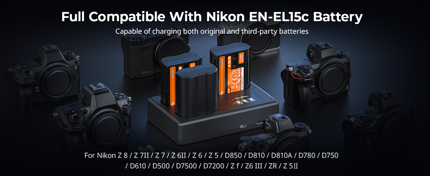 Акумуляторний набір SMALLRIG EN-EL15c для Nikon: 3x1940mAh + LCD-зарядка (Z8, Z7II, Z6III, Zf, D850, D780)