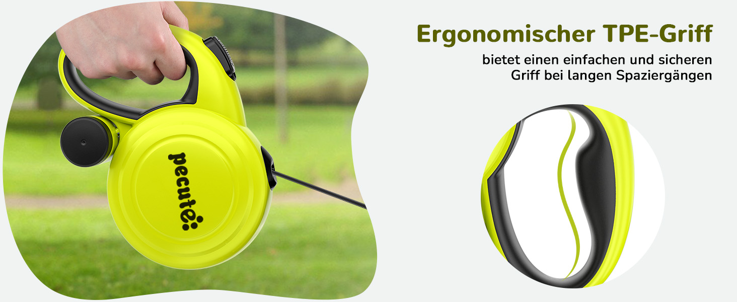 Рулетка для собак Pecute 10м, до 50 кг, зелена, антизаплутування, швидке гальмування