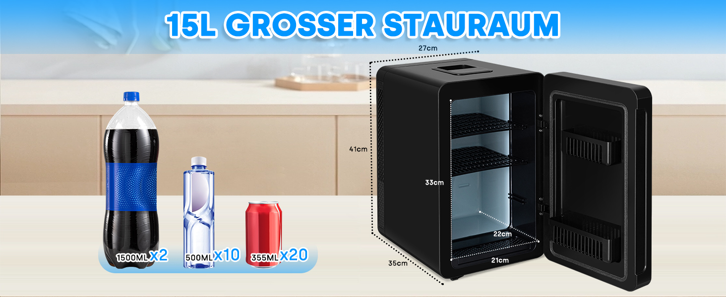 Міні-холодильник Enventor 15 літрів: для косметики, ігор, авто. Нагрів/Охолодження, тихий, портативний, чорний