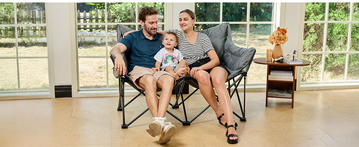 Кампінговий стілець-ліжко EVER ADVANCED для двох осіб, 145 см, сірий, до 400 кг, з високою спинкою, для саду, балкону, кемпінгу