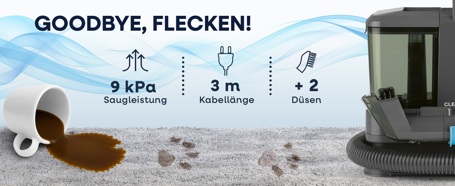 CLEANmaxx Професійний пароочисник для меблів та килимів Pro Steam | 3в1: для меблів, локальних забруднень, миття | Видаляє плями з килимів, авто, диванів тощо (Чорний, компактний 330W)