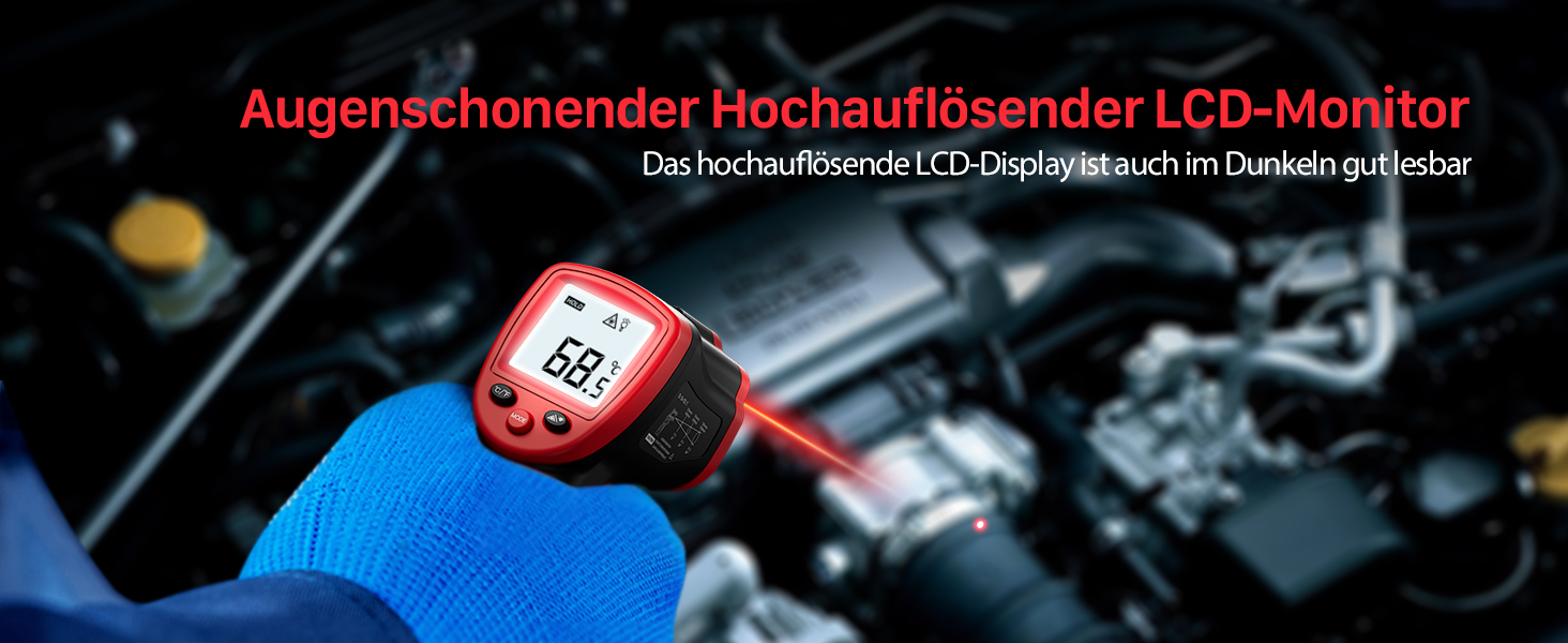 Інфрачервоний термометр Eventek -50°C до 600°C з лазером та LCD дисплеєм. Безконтактний термометр для піци, гриля, кухні та промисловості. Регульований коефіцієнт випромінювання (Не для людей). Червоний, діапазон -50°C ~ 500°C