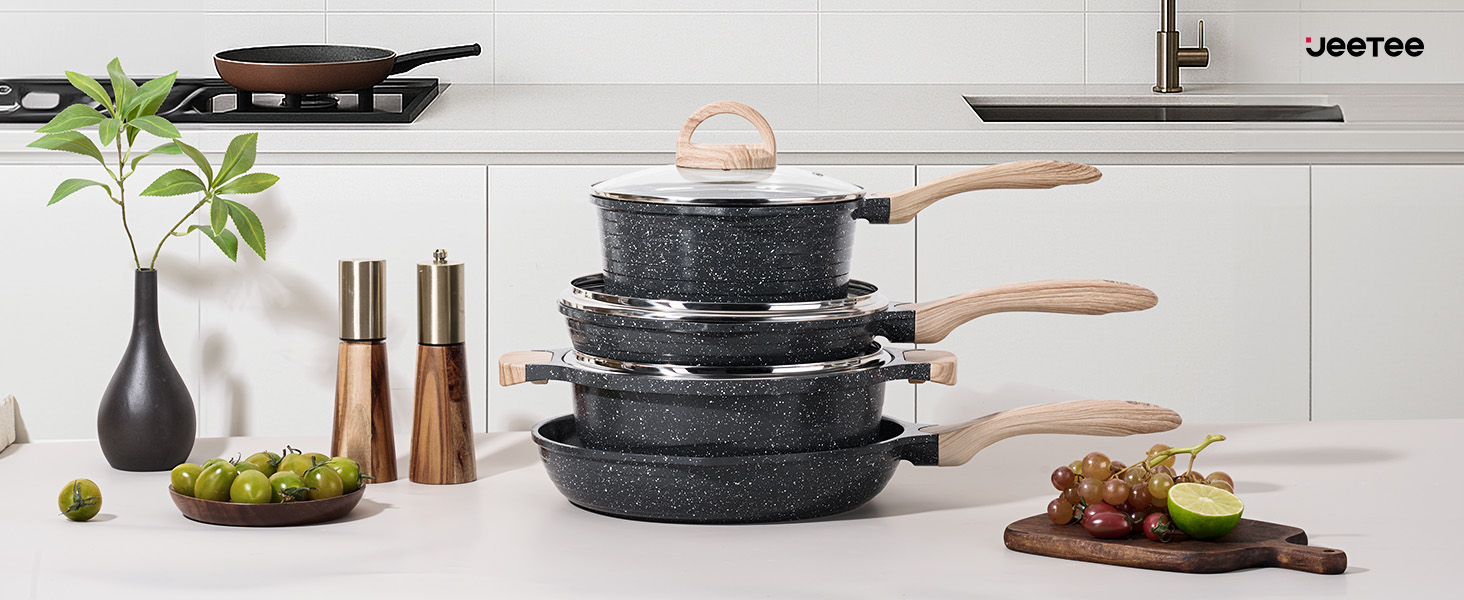 JEETEE 23-Piece Nonstick Granite Cookware Set - Induction Compatible, Pink Cookware Set for All Cooktops - Perfect Housewarming Gift