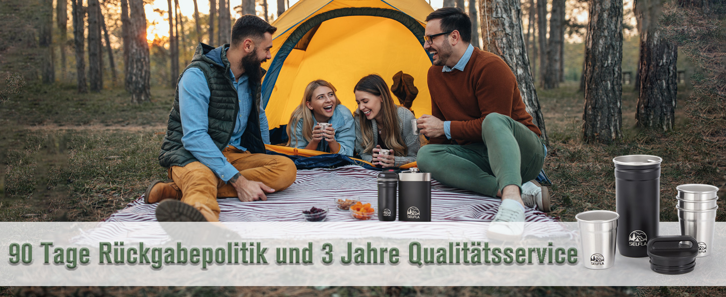 Набір стаканів з нержавіючої сталі SELFLA – стакани та пляшка для кемпінгу, подорожей, альпінізму та пригод – легкі, міцні, легко миються
