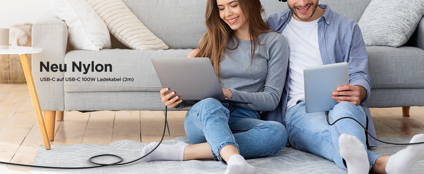 Кабель USB-C на USB-C [2 шт. 2м+2м] 100W, 5A, PD, для iPhone, Samsung, iPad, MacBook, Pixel, Switch. Чорний