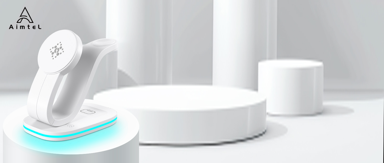 Зарядний пристрій Aimtel Schwanenhals 3-в-1 Qi2 MagSafe для Apple Watch, iPhone 17 Pro Max/17/16/15 та AirPods (30W) білий