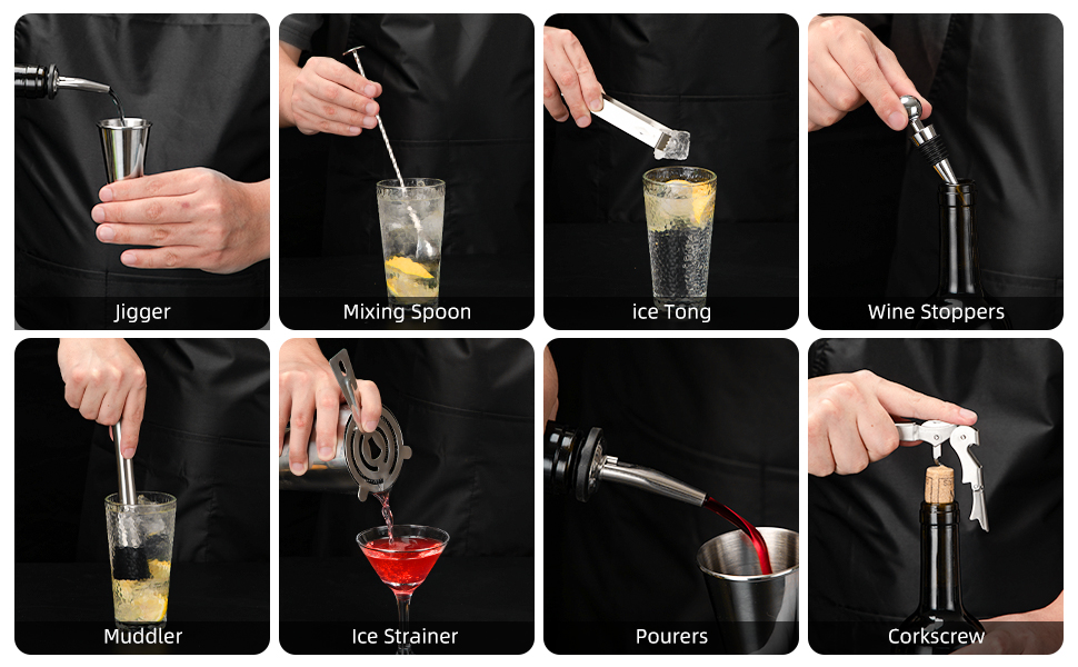 Набір для коктейлів Cinnani Boston 20 предметів - професійний міксінговий набір зі стійкою та аксесуарами для бару - шейкер та набір бармена з нержавіючої сталі - подарунковий набір