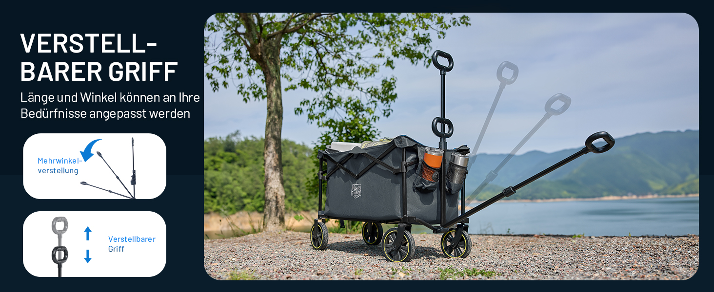Універсальний складаний візок Timber Ridge Bollerwagen 200L з підсклянником, регульованою ручкою, для пляжу, кемпінгу, саду, максимальне навантаження 150 кг (Сірий)