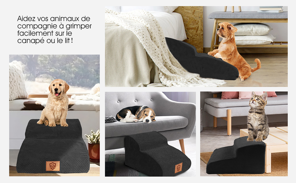 Східці для собак Zvonema з 2 ступенів, пандус для собак з губки високої щільності 30D, антиковзні сходи для собак зі знімним та пральним чохлом, для літніх / поранених тварин, чорного кольору