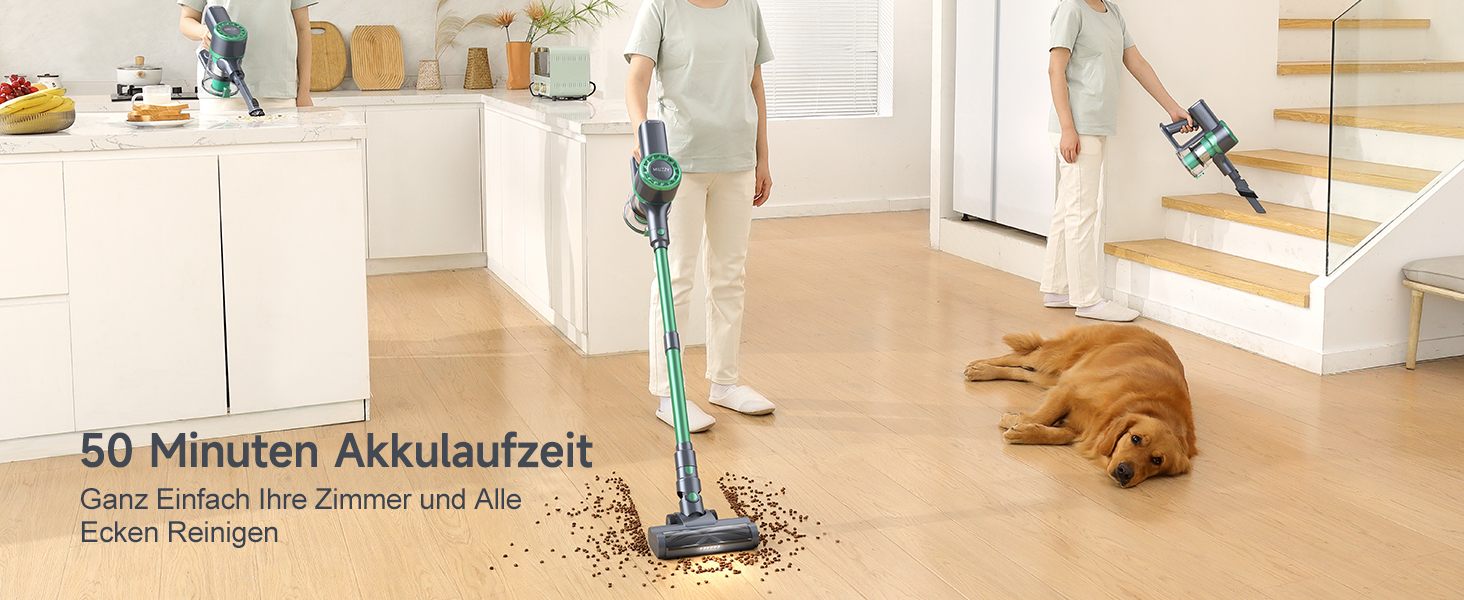 Бездротовий пилосос MIUZZY M241 30000Pa з акумулятором, 50 хв роботи, LED дисплей, для твердих поверхонь, килимів, шерсті тварин, зелений