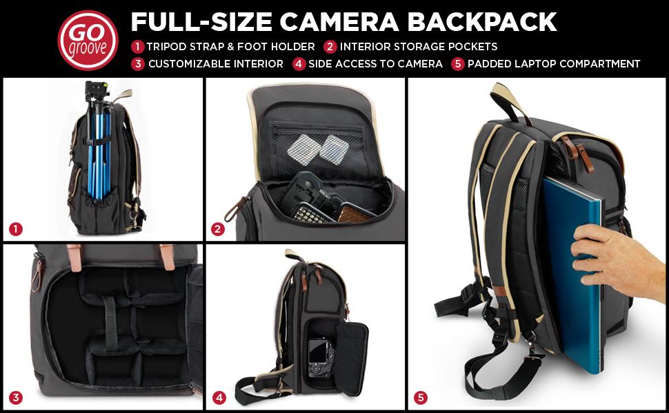 GOgroove Рюкзак для камери: DSLR рюкзак для подорожей, з відділенням для ноутбука та штатива, водонепроникний, сірий
