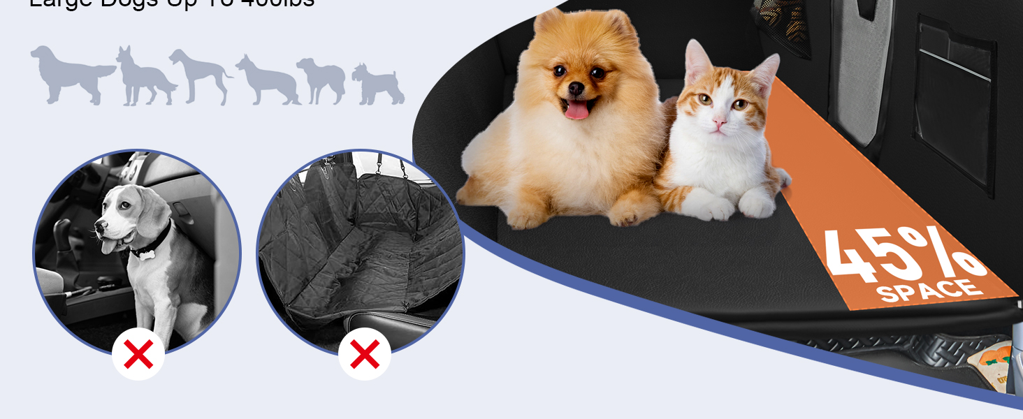 Захист для заднього сидіння автомобіля для собак з жорстким дном, 400 lbs, водовідштовхувальний, з сіткою, чорний, розмір L (147x75 см), штучна шкіра