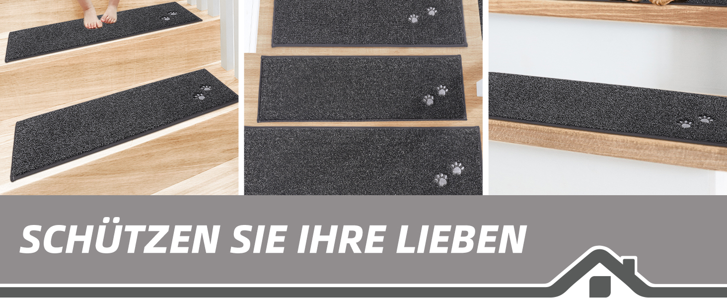 BEQHAUSE Non-Slip Stair Treads - 15 Pack, Washable Carpet for Stairs - Safe for Kids, Seniors & Pets, 22x70cm (8.7 x 27.5 inch), 100% Polyester with TPE Backing