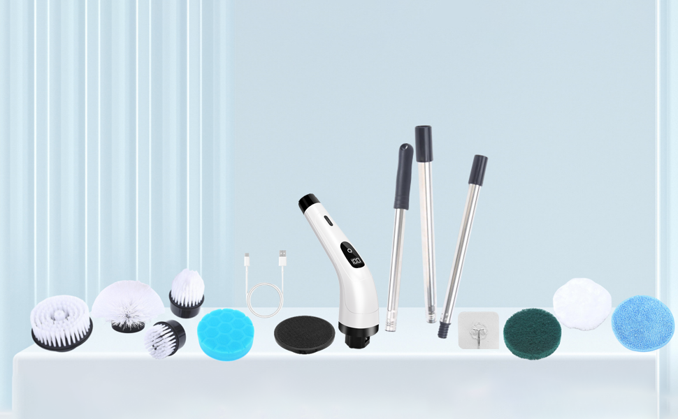 Електрична ротаційна щітка для прибирання: 8 насадок, регульована ручка, USB-C зарядка. Підходить для підлоги, плитки, ванної, кухні та душу