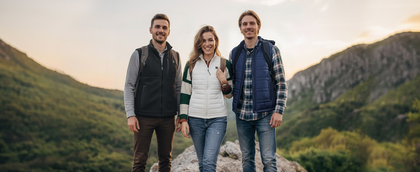 UNBON Грівальна жилетка для чоловіків, флісова жилетка з підігрівом, Powerbank 10000mAh, USB, 3 режими нагріву, 6 зон нагріву, чорний