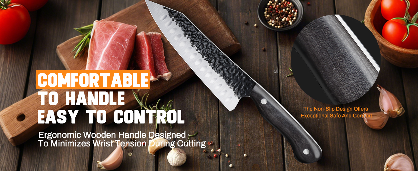 Ніж Santoku Purple Dragon Professional 10 см - сталевий ніж для м'яса та овочів з ергономічною ручкою
