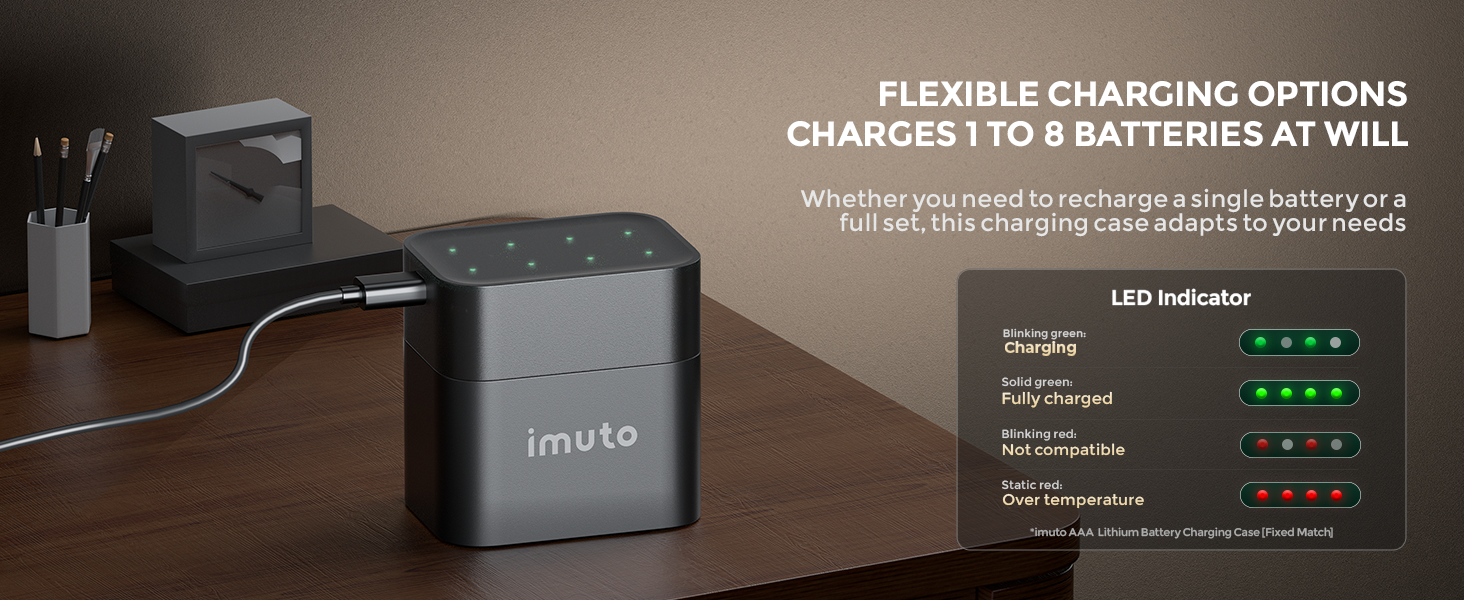 Акумулятори AAA Imuto 8 шт. з зарядним пристроєм, 1300 мАг, Li-ion, 1.5V