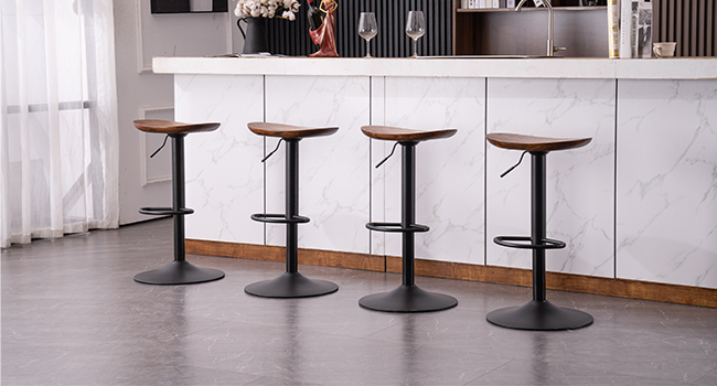 Kidol Adjustable Height Solid Wood Bar Stool - 360° Swivel, Industrial Modern Design for Kitchen Counter