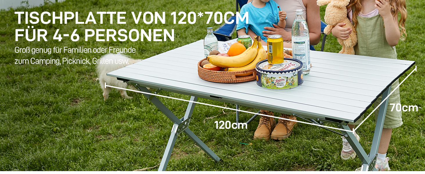 Розкладний туристичний стіл EVER ADVANCED 120x70 см з алюмінію для кемпінгу, пікніка, саду, балкону, срібний