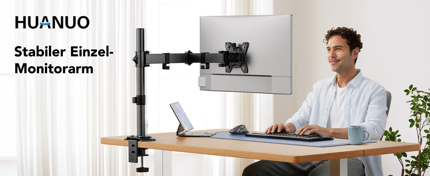 Кріплення для монітора HUANUO, 13-32 дюйми, регулювання висоти, нахил, поворот, VESA 75/100 мм, 2 варіанти монтажу