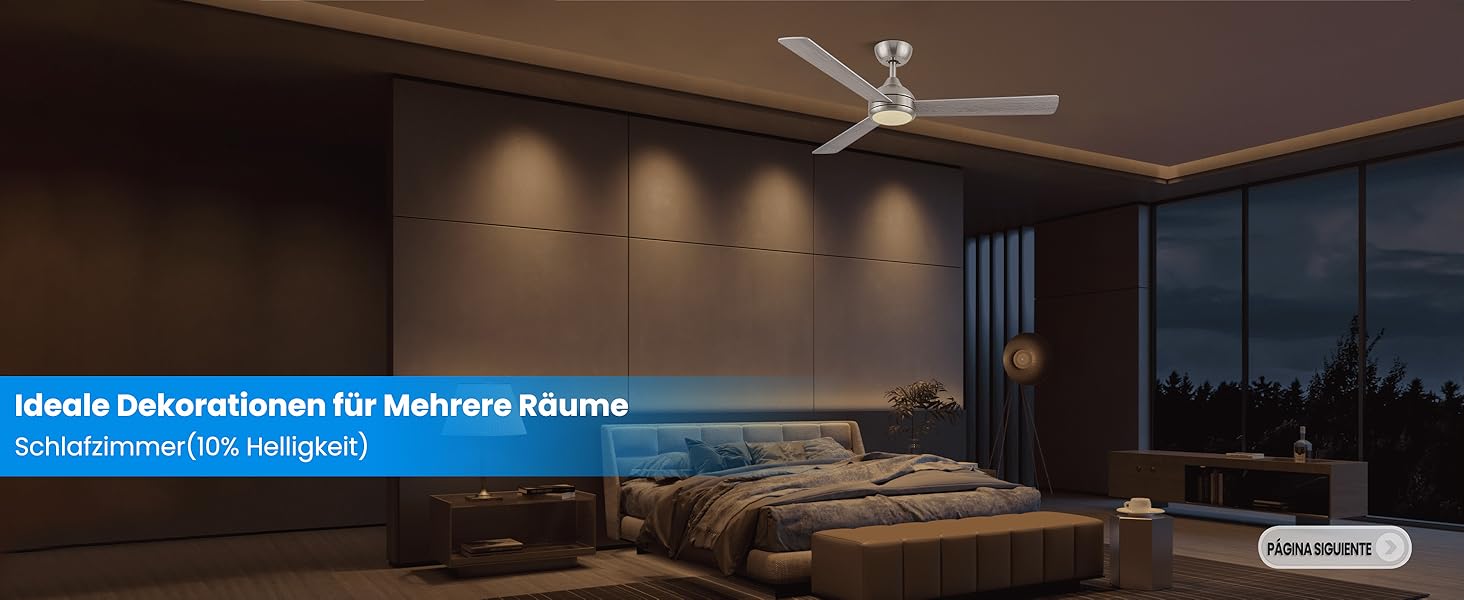 Стеляний вентилятор CJOY з підсвічуванням, 107 см, з пультом керування, тихий, DC, реверсивний, пам'ять 3CCT, диммування, 6 швидкостей, таймер для спальні (132 см - срібний)