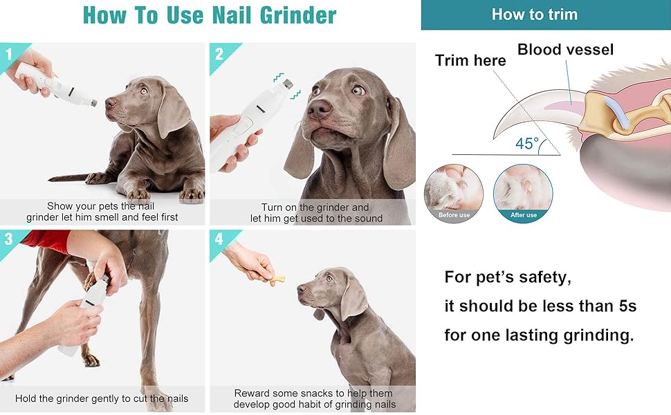 Електричний точило для кігтів собак та котів з LED-підсвічуванням та 2 колесами, чорний. Точило для кігтів, тихе, з низькою вібрацією.