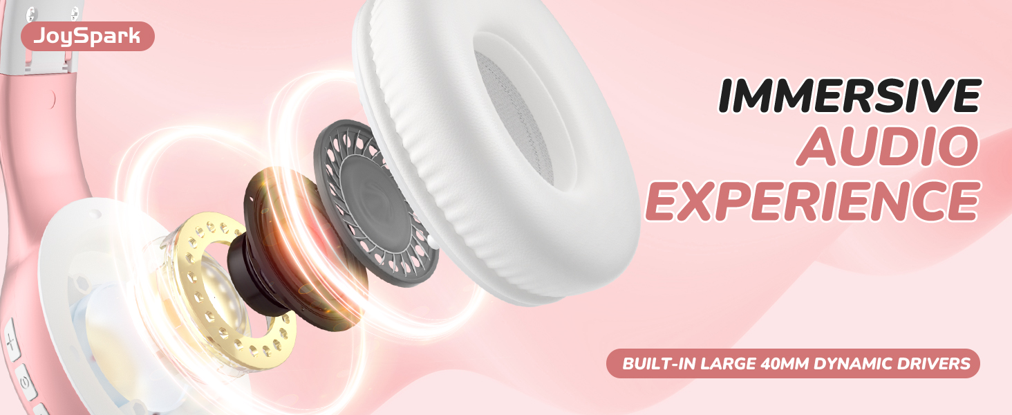 Дитячі Bluetooth навушники JoySpark з мікрофоном, рожеве золото, 60 годин роботи, Bluetooth 5.4, Type-C, обмеження гучності 85/94 дБ