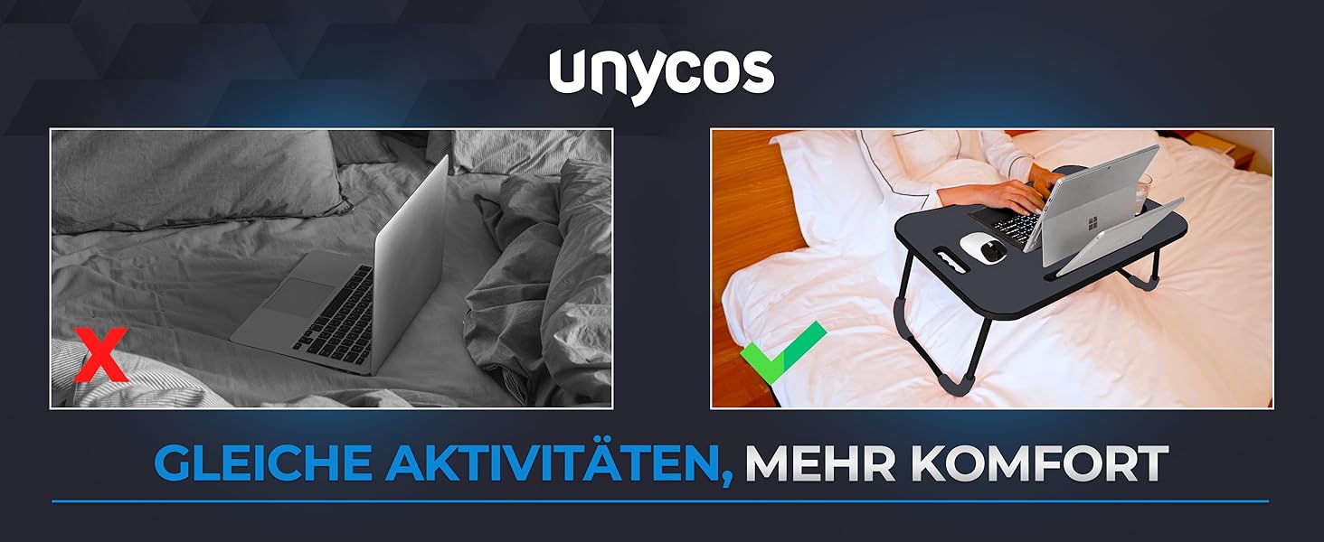 Складаний столик Unycos для сніданку з ручкою та тримачем для напоїв, 60x40x26 см, колір - кістковий білий