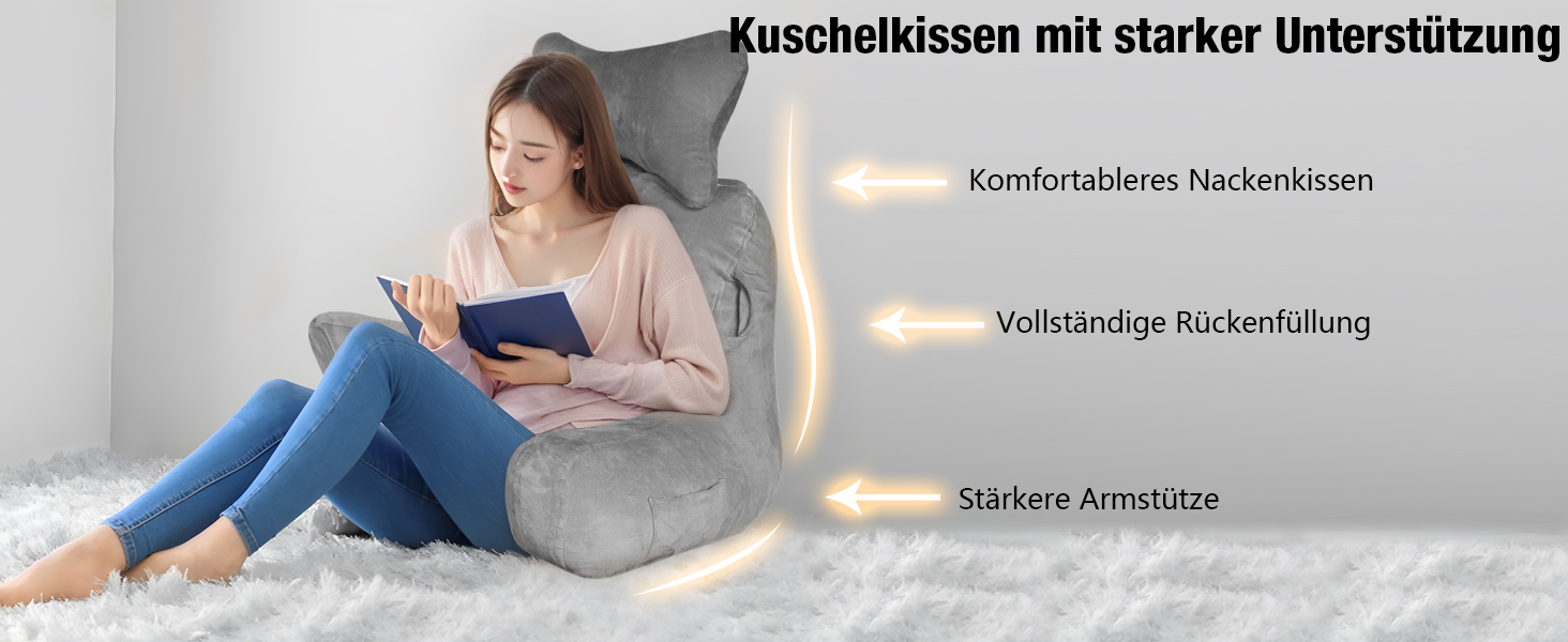 Підлогове/ліжкове крісло-подушка для читання Suewidfay, 90x80 см, з підтримкою спини та шиї