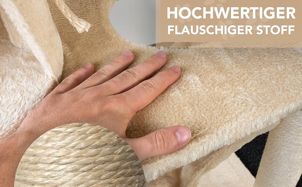 Кігтеточка для котів Foxdevil від xonic® - багатофункціональна кігтеточка з оглядовою платформою, гамаком, затишною печерею, іграшковою шнуркою, сходами – 141 см – (Бежевий V1)